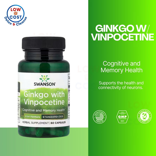 LowCostPH | Swanson, Ginkgo with Vinpocetine, Standardized, 60 Capsules, Cognitive and Memory Health