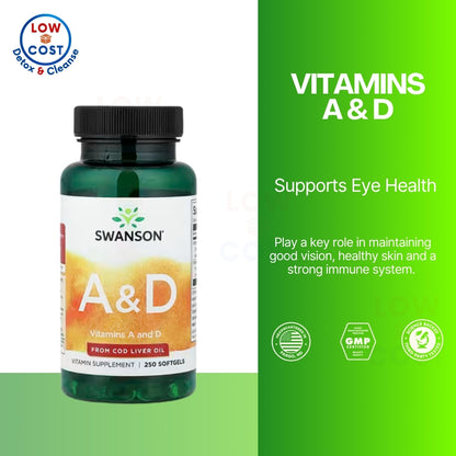 LowCostPH | Swanson, Vitamins A and D, 250 Softgels, Helps Maintain Eyes & Immune Health