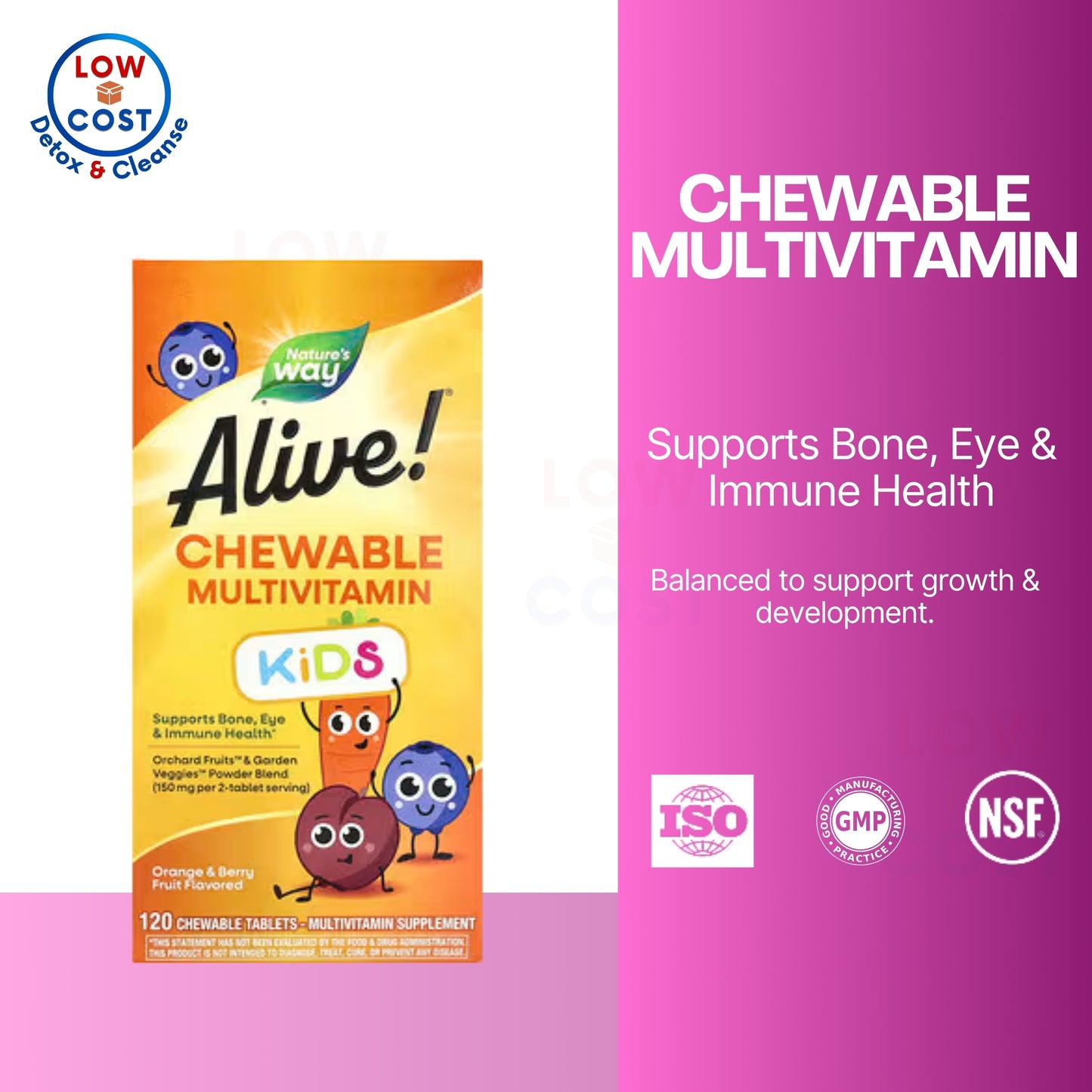 LowCostPH | Nature's Way, Alive!® Kids, Chewable Multivitamin, Ages 2+, Orange & Berry Fruit,