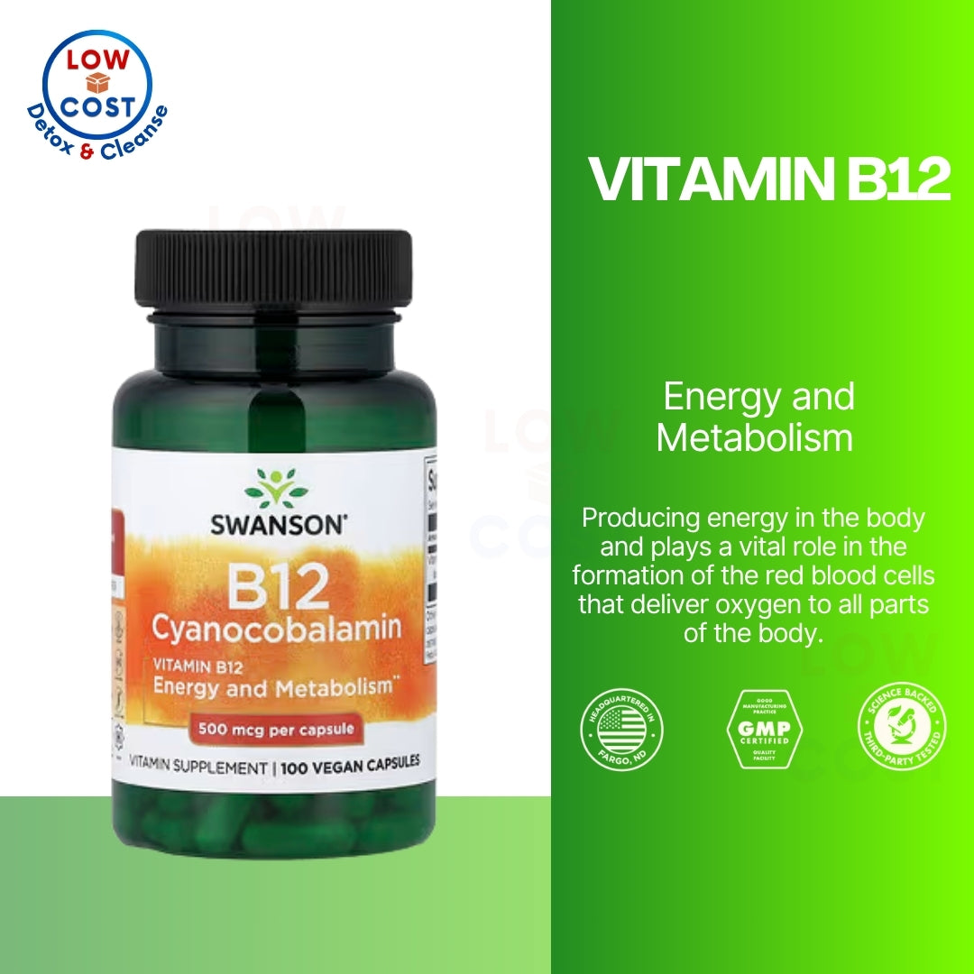LowCostPH | Swanson, Vitamin B12, 500 mcg, Capsules, Energy and Metabolism  Vitamin Supplement