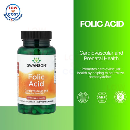 LowCostPH | Swanson, Folic Acid, 800 mcg, 250 Vegan Capsules Cardiovascular and Prenatal Health