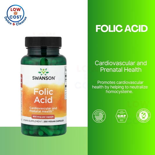 LowCostPH | Swanson, Folic Acid, 800 mcg, 250 Vegan Capsules Cardiovascular and Prenatal Health