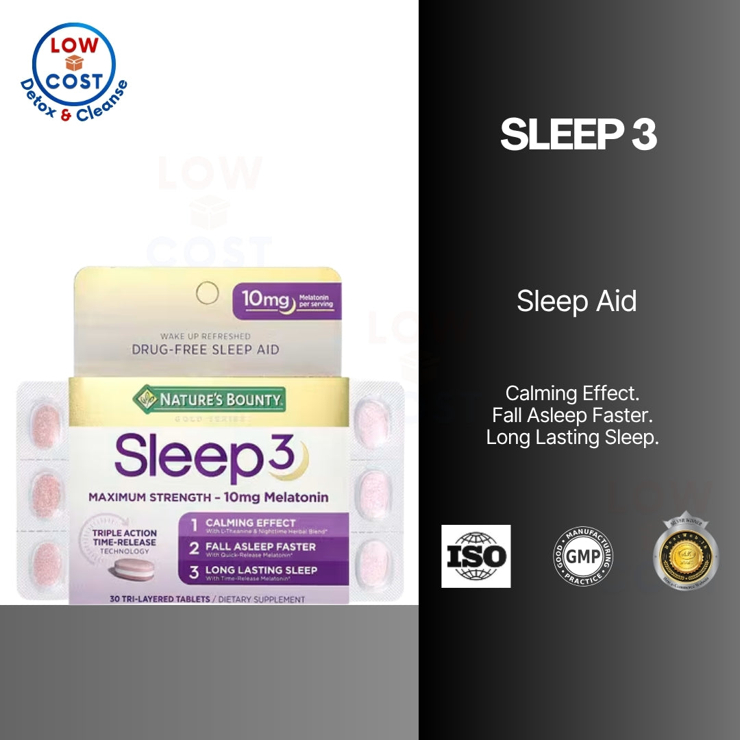 LowCostPH | Nature's Bounty, Sleep 3, Maximum Strength, Drug-Free Sleep Aid, 30 Tri-Layered Tablets