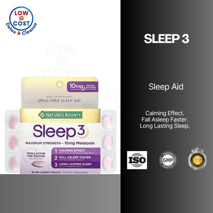 LowCostPH | Nature's Bounty, Sleep 3, Maximum Strength, Drug-Free Sleep Aid, 30 Tri-Layered Tablets