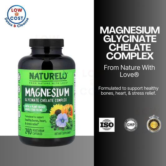 LowCostPH | NATURELO, Magnesium Glycinate Chelate Complex, 120 Vegetarian Capsules