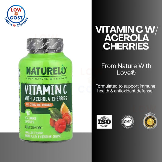 LowCostPH | NATURELO, Vitamin C With Acerola Cherries Plus Citrus Bioflavonoids, 90 Vegetarian Caps