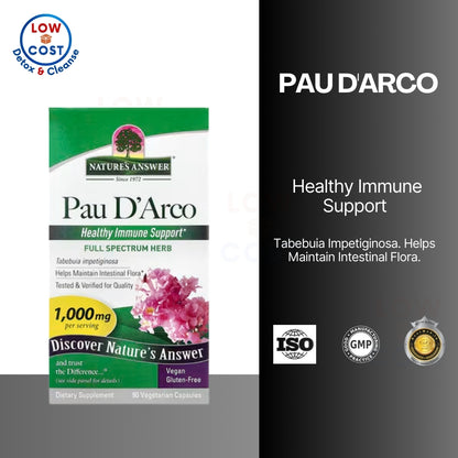 LowCostPh | Nature's Answer, Pau D'Arco, 1,000 mg, 90 Vegetarian Capsules (500 mg per Capsule)