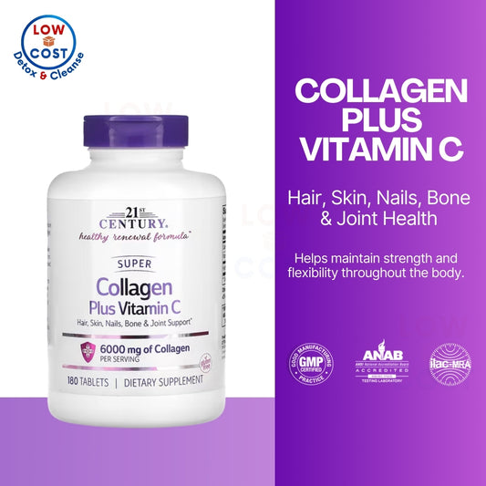 LowCostPh | 21st Century, Super Collagen Plus Vitamin C, 6,000 mg, 180 Tablets (1,000 mg per Tablet)