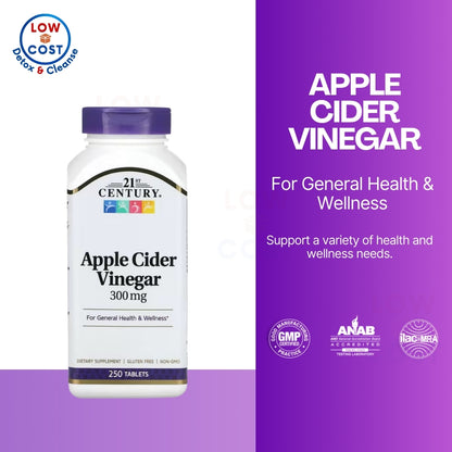 LowCostPH | 21st Century, Apple Cider Vinegar, 300 mg, 250 Tablets, For General Health & Wellness