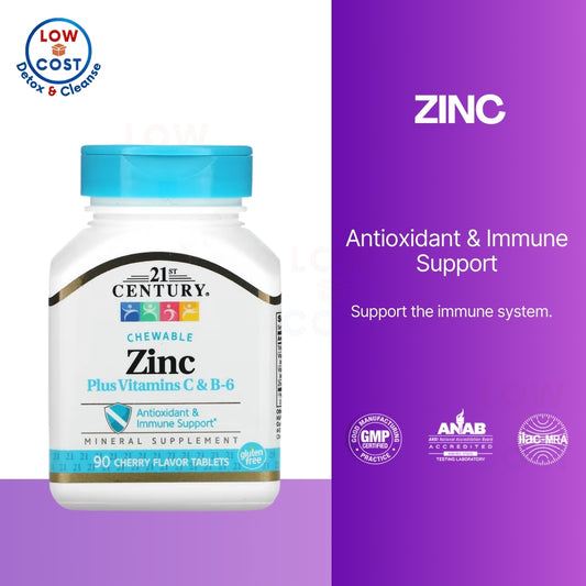 LowCostPH | 21st Century, Zinc Plus Vitamins C & B-6, Chewable, Cherry Flavor, 90 Tablets