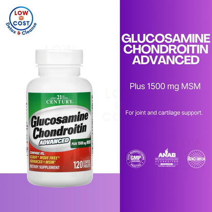 LowCostPH | 21st Century Glucosamine & Chondroitin Plus Hyaluronic Acid + MSM, 120 Tablets