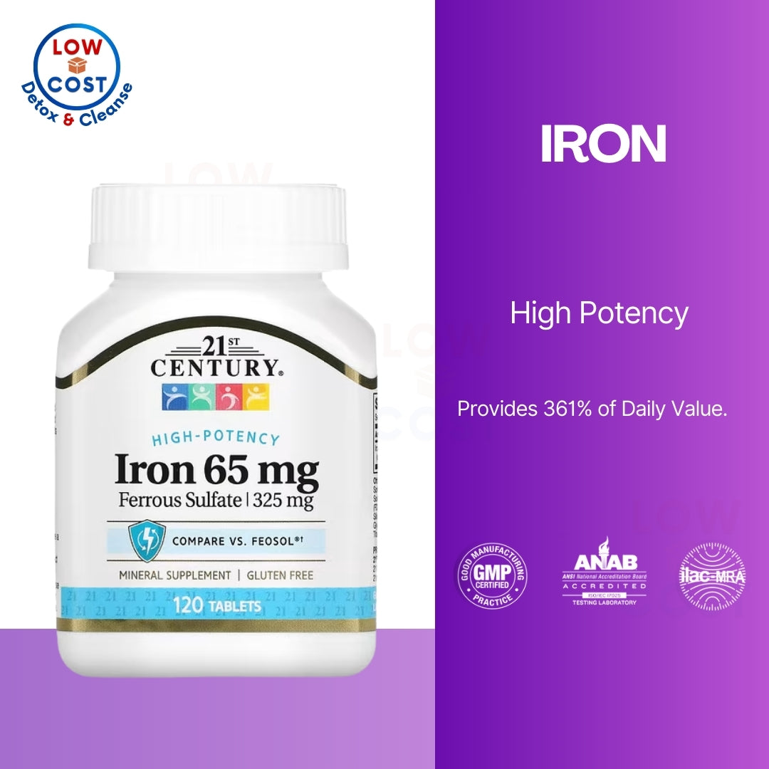 LowCostPh | 21st Century, Iron, 65 mg Tablets, High-Potency Iron, 27 mg, 110 Easy to Swallow,