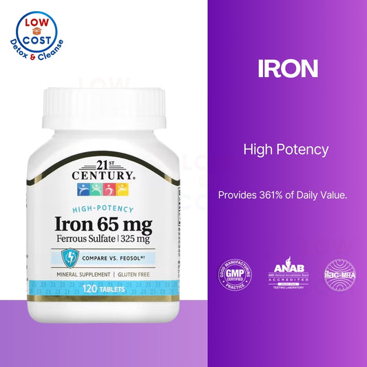 LowCostPh | 21st Century, Iron, 65 mg Tablets, High-Potency Iron, 27 mg, 110 Easy to Swallow,
