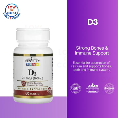 LowCostPH | 21st Century, D3, available in 25 mcg, 50 mcg, 125mcg Strong Bones & Immune Support