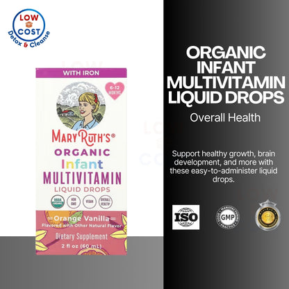 USAOnhand| MaryRuth's, Organic Infant Multivitamin Liquid Drops, Iron Free, 6-12 Months, Orange Vani