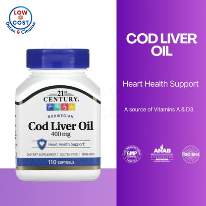 LowCostPH| 21st Century, Norwegian Cod Liver Oil, 400 mg, 110 Softgels