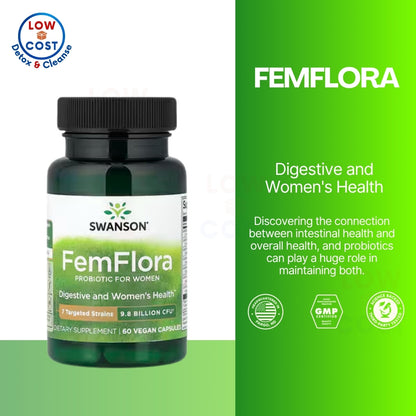LowCostPH | Swanson, FemFlora, Probiotic For Women, 9.8 billion CFU, 60 Vegan Capsules Digestive