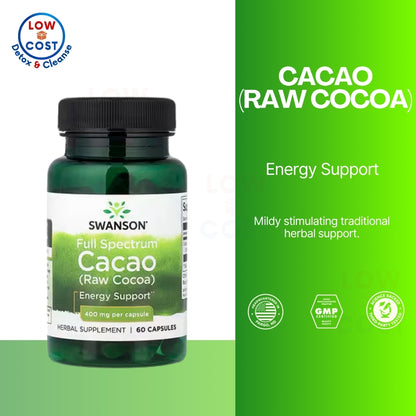 LowCostPH | Swanson, Full Spectrum Cacao (Raw Cocoa), 400 mg, 60 Capsules Energy Support