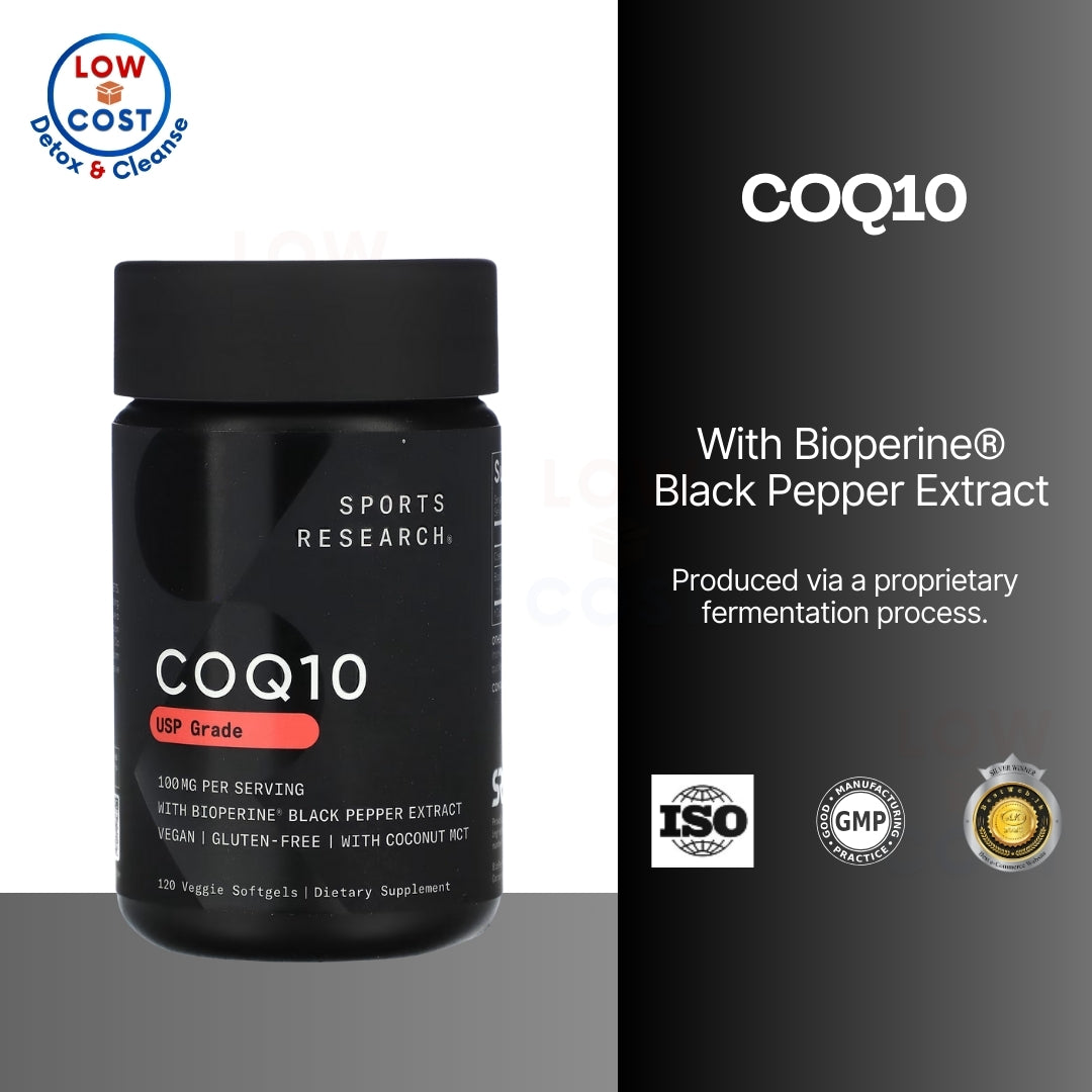 Lowcostph | Sports Research, CoQ10, USP Grade with BioPerine, 100 mg, 120 Veggie Softgels