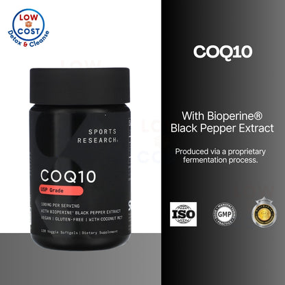 Lowcostph | Sports Research, CoQ10, USP Grade with BioPerine, 100 mg, 120 Veggie Softgels