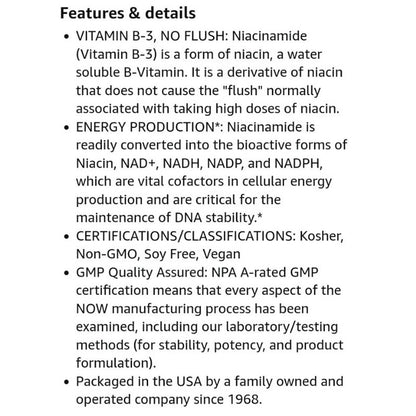 LowCostPh | NOW Foods, Niacinamide, 500 mg, 100 Veg Capsules, Energy Production Vitamin B-3, NoFlush