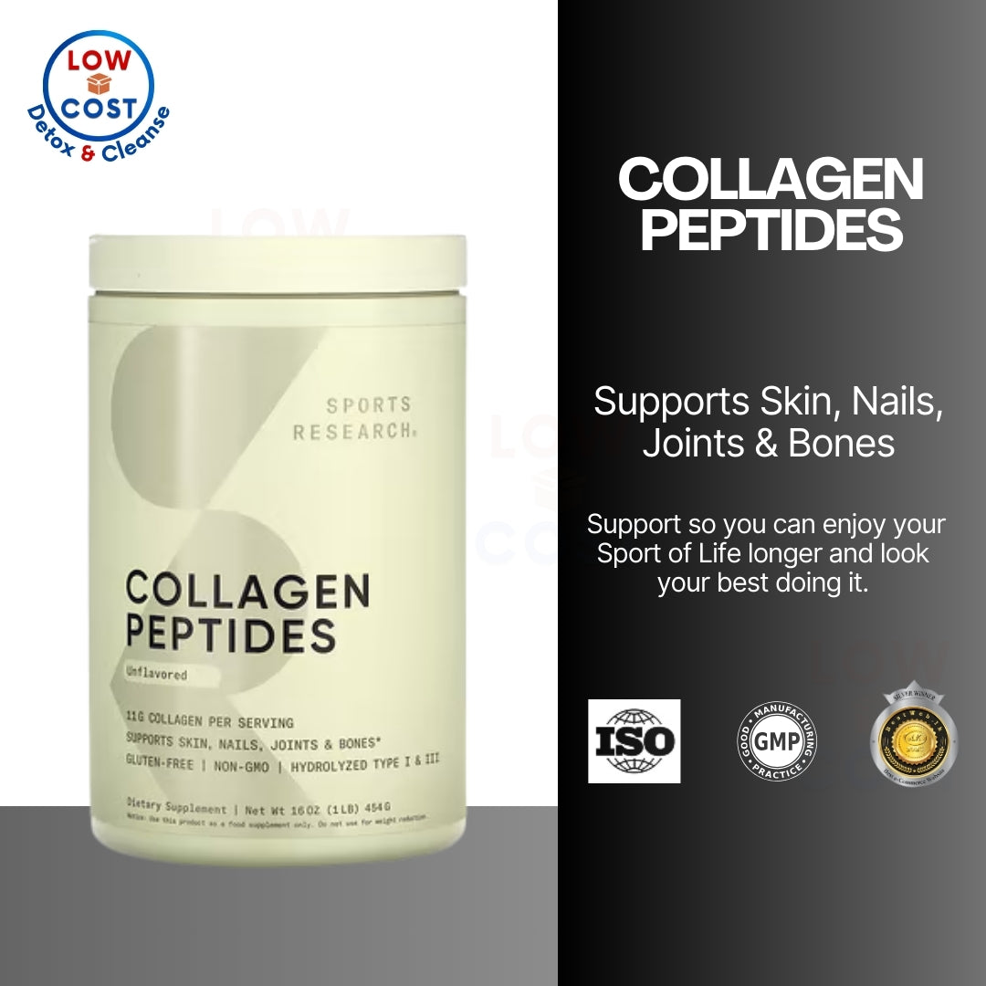 LowCost PH| Sports Research Marine Collagen Peptides Supplement - 34 Servings - Unflavored