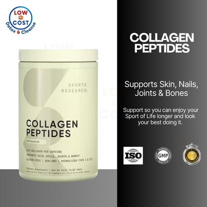 LowCost PH| Sports Research Marine Collagen Peptides Supplement - 34 Servings - Unflavored