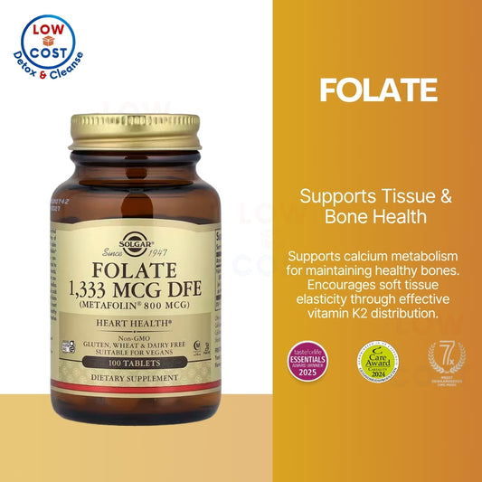 USA Onhand | Solgar, Folate, 1,333 mcg DFE, 400 mcg, Folate as Metafolin, Support Heart Health
