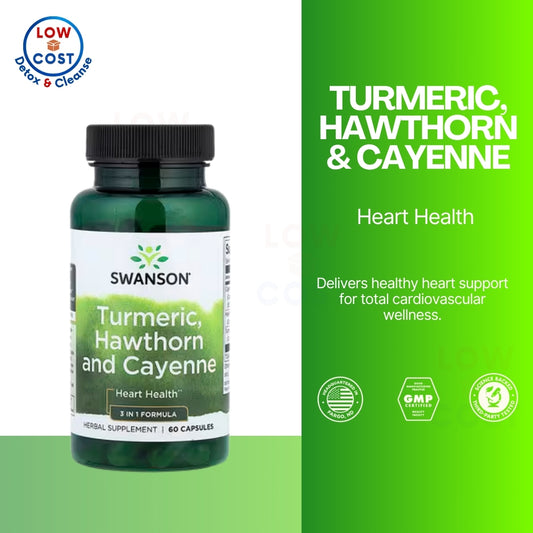 LowCostPH | Swanson, Turmeric, Hawthorn and Cayenne, 60 Capsules Heart Health 3 in 1 Formula