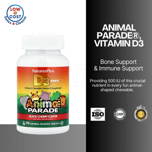 LowCost PH| NaturesPlus, Animal Parade, Vitamin D3, Black Cherry, 500 IU, 90 Animal-Shaped Tablets