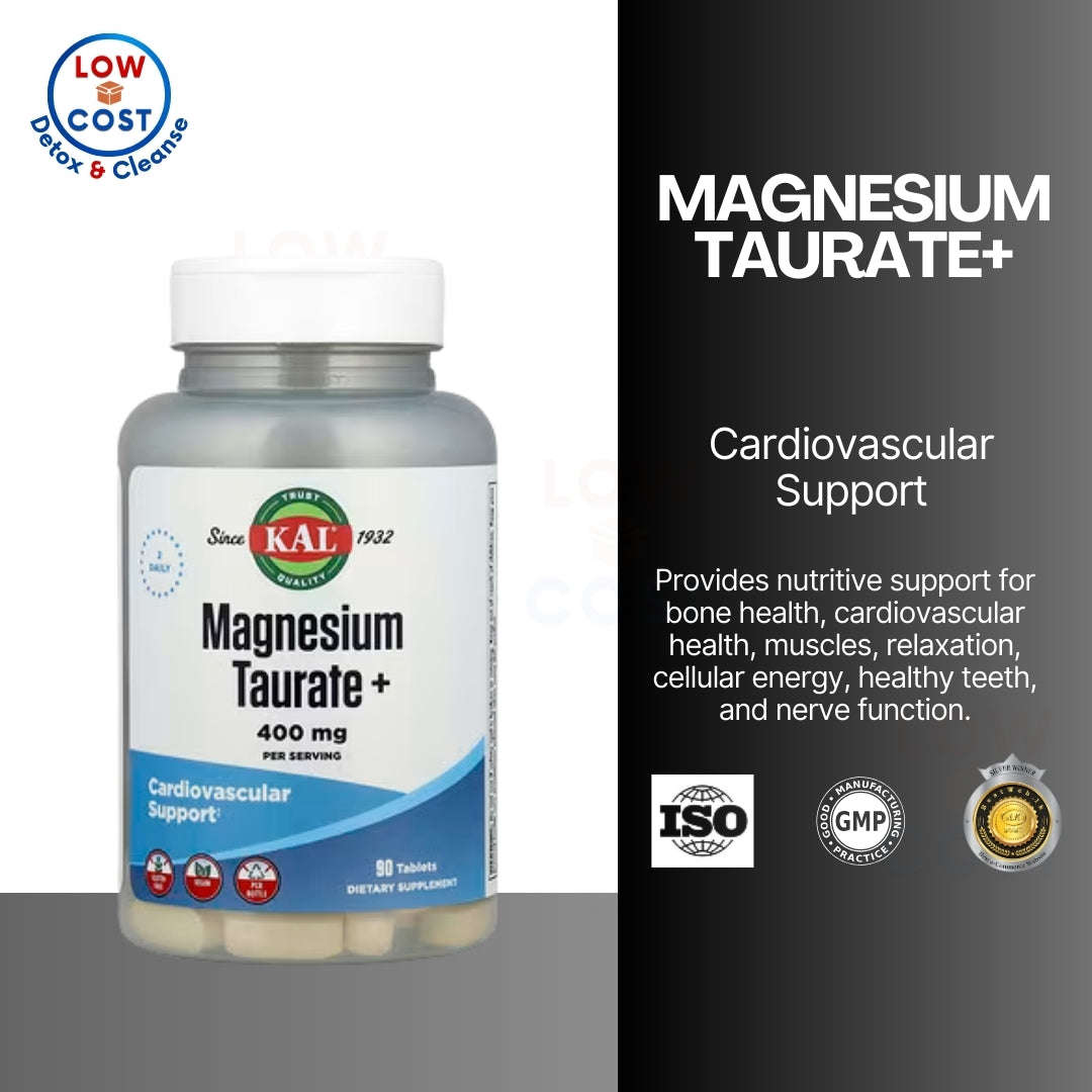 LowCost PH| KAL Magnesium Taurate & Malate 400mg Plus CoEnzyme Vitamin B6, Chelated Magnesium