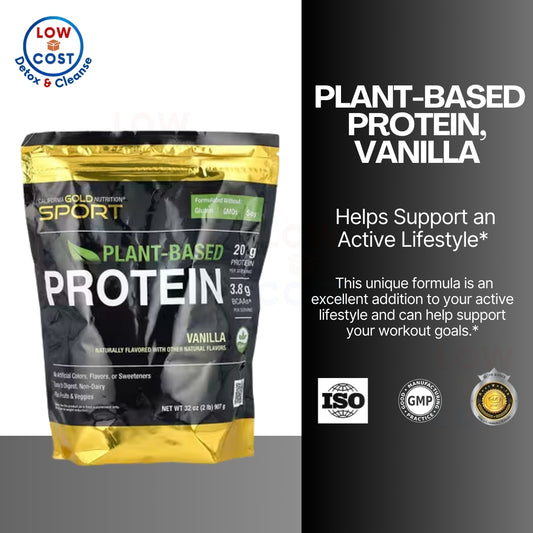 LowCostPH| California Gold Nutrition Sport, Plant-Based Protein, Vanilla, 2 lb (907 g)