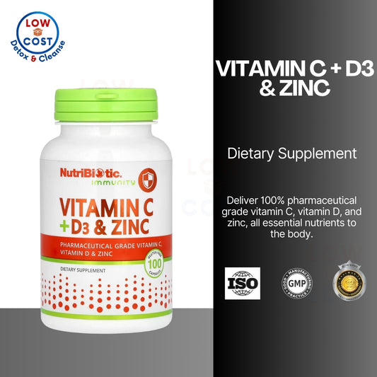 USAOnhand| NutriBiotic, Immunity, Vitamin C + D3 & Zinc, 100 & 250 capsules