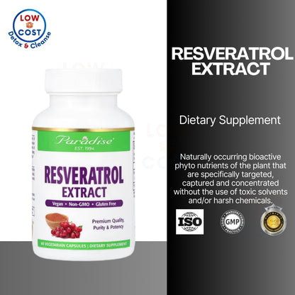 LowCostPh | Paradise Herbs, Resveratrol Extract, 60 Vegetarian Capsules, Non-GMO · Gluten Free