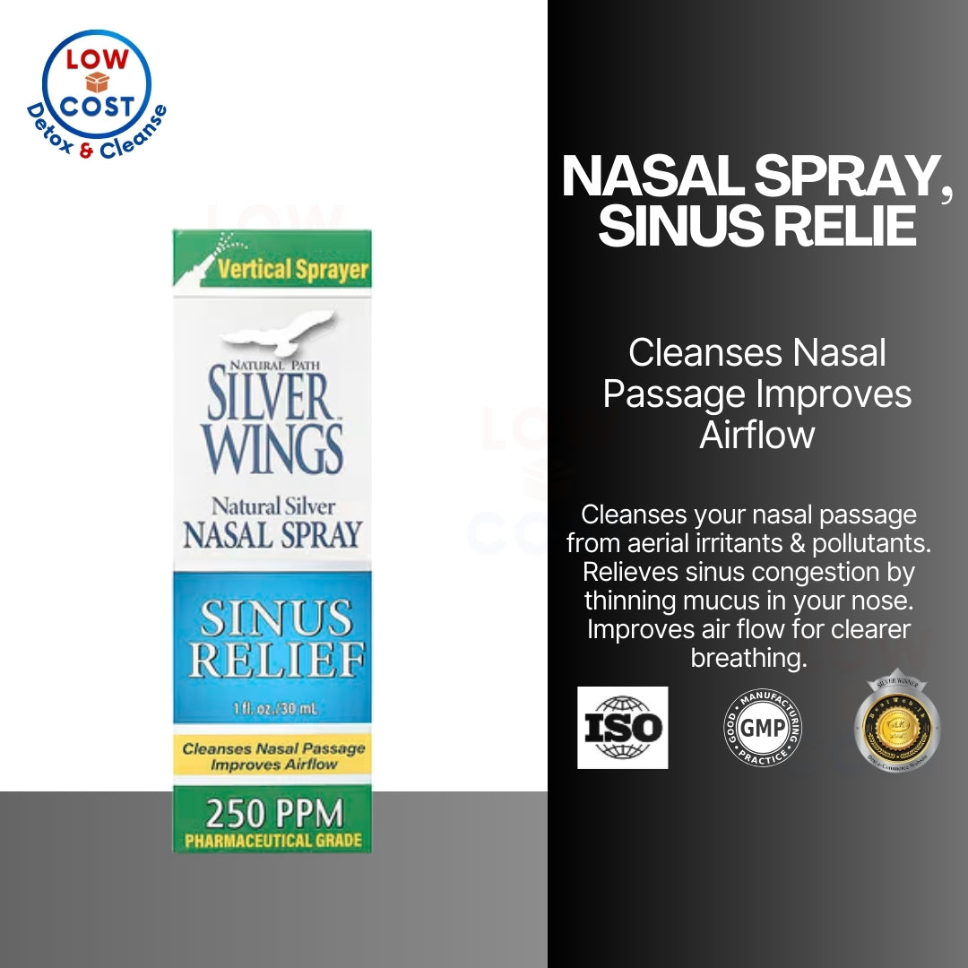 LowCostPH| Natural Path Silver Wings, Natural Silver Nasal Spray, Sinus Relief, 50 PPM, 1 fl oz (30m