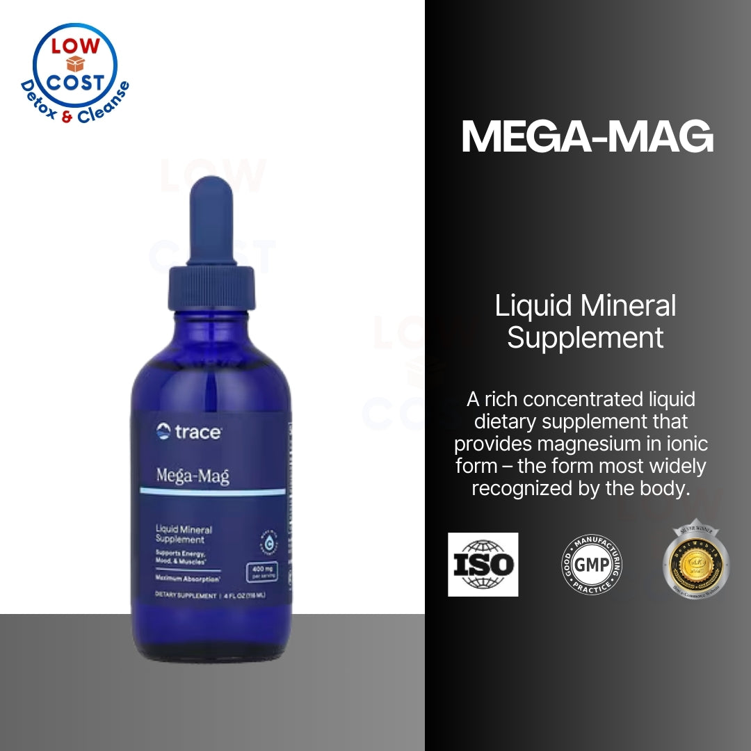 LowCostPH| Trace Minerals ®, Low Sodium Mega-Mag, 400 mg, 4 fl oz (118 ml)