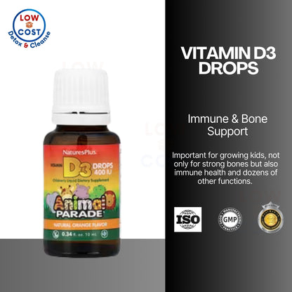 LowCostPh | Natural Factors, NaturesPlus Animal Parade, Vitamin D3 for Kids, 10 mcg (400 IU) | Drops