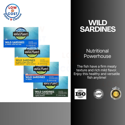 NaturalSolutions | Wild Planet, Sardines In Water, No Salt Added, Extra Virgin Olive Oil, Sea Salt