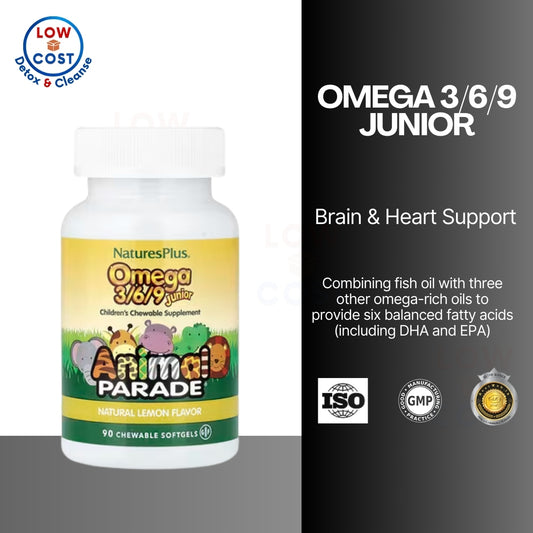 LowCostPh | NaturesPlus, Animal Parade®, Omega 3/6/9 Junior, Natural Lemon, 90 Chewable Softgels