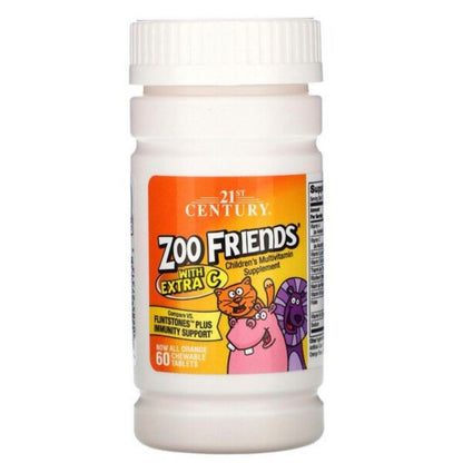 LowCostPh | 21st Century, Zoo Friends with Extra C, Orange, Multi Gummies Plus Extra C, 60 Gummies