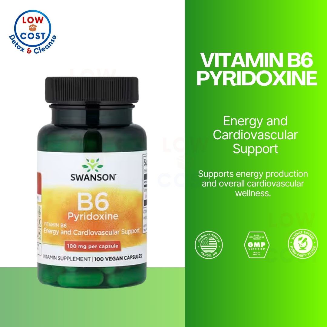 LowCostPH | Swanson, Vitamin B6 Pyridoxine, 100 mg, Vegan Capsules Energy & Cardiovascular Health
