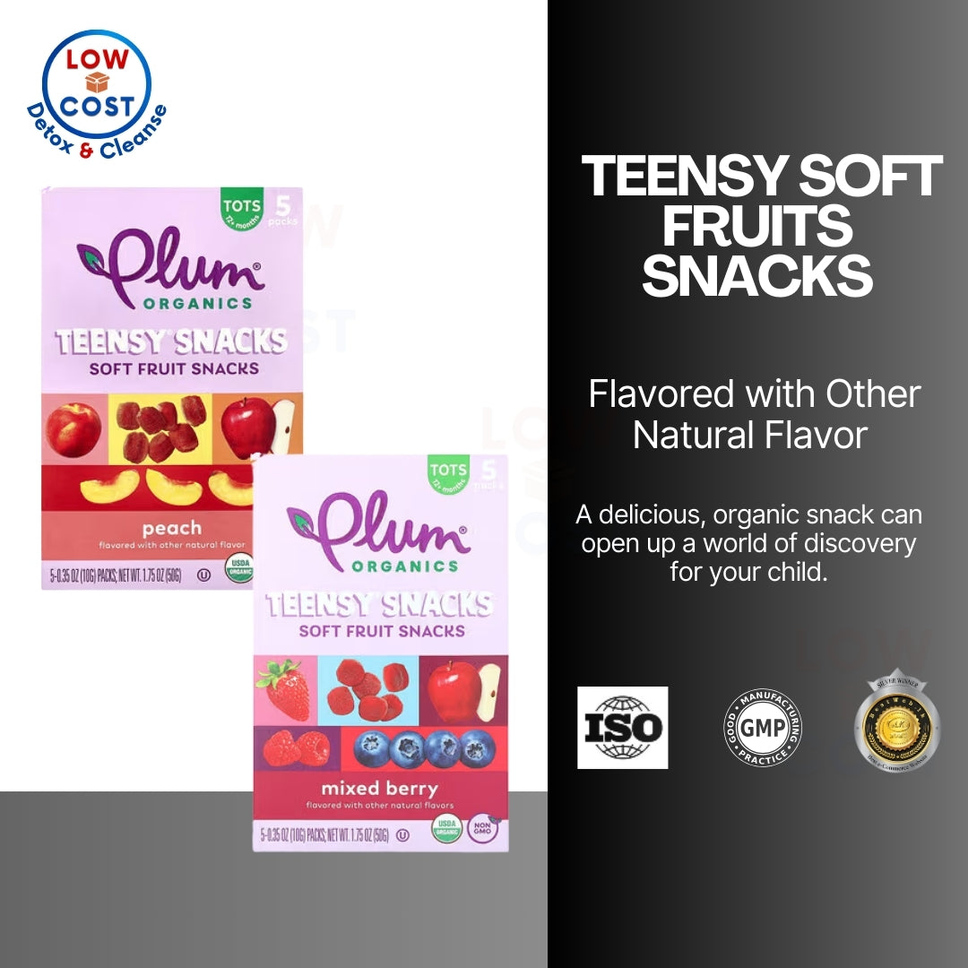 Lowcostph |Plum Organics, Teensy Soft Fruit Snacks, Tots, Berry, Peach, 5 Packs, 0.35 oz (10 g) Each