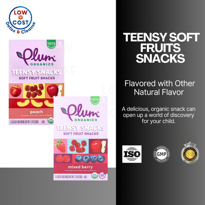 Lowcostph |Plum Organics, Teensy Soft Fruit Snacks, Tots, Berry, Peach, 5 Packs, 0.35 oz (10 g) Each
