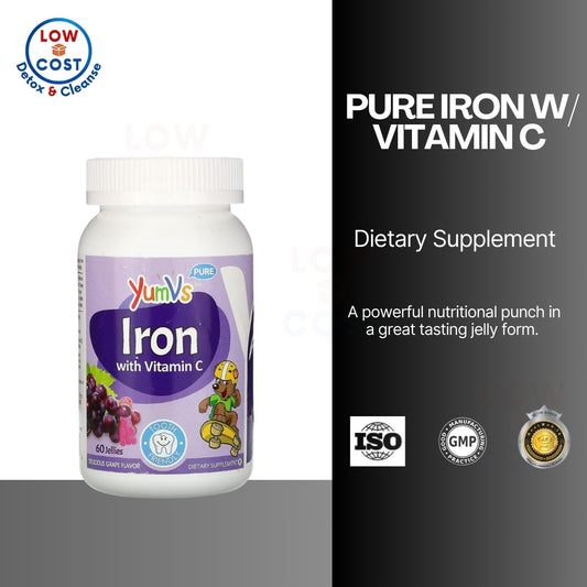 LowCostPH | YumV's, Pure, Iron with Vitamin C, Grape, 60 Jellies for kids
