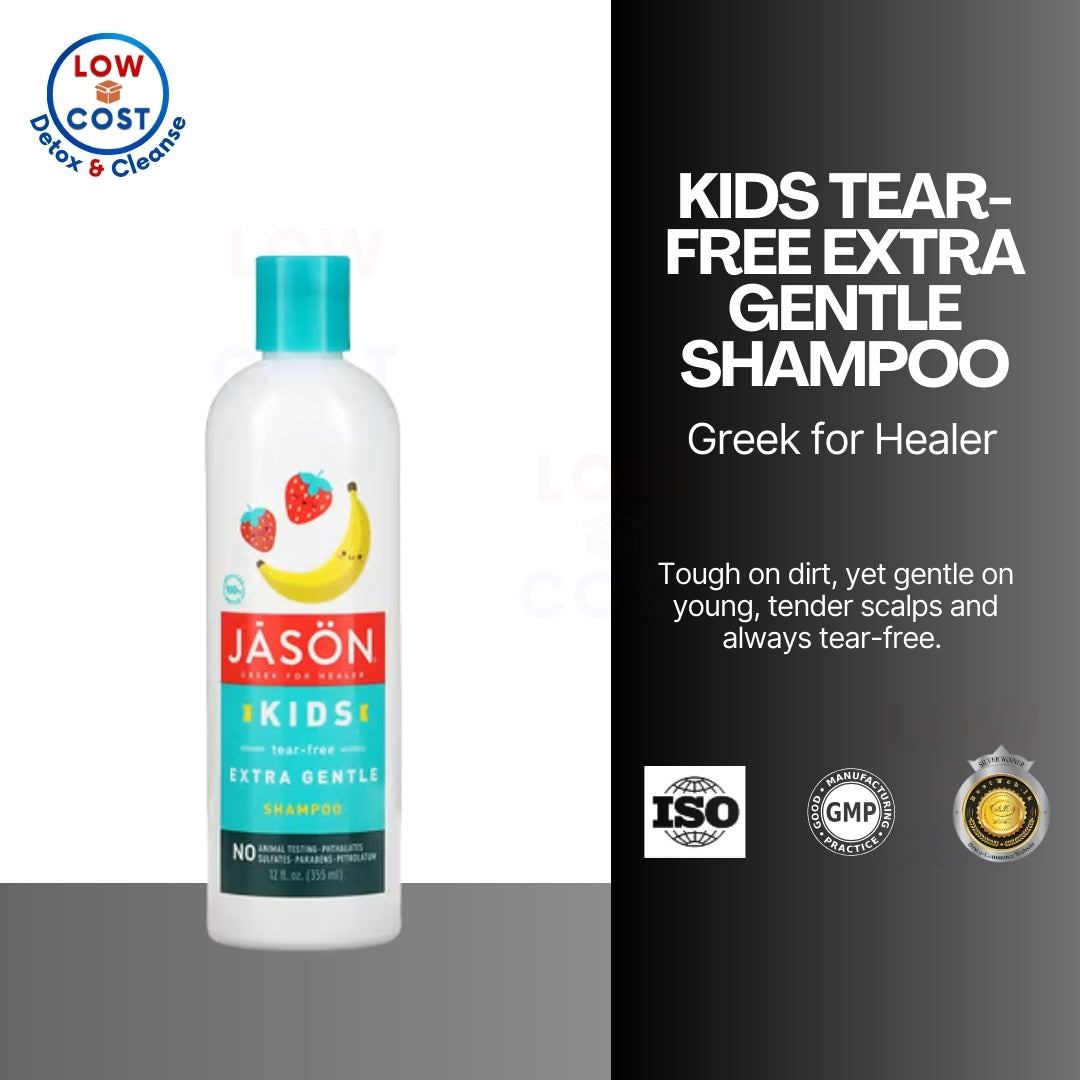 LowCostPH | Jason Natural, Kids Tear-Free Extra Gentle Shampoo, Strawberry-Banana, 12 fl oz (355 ml)