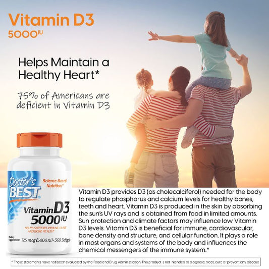 LowCostPh | Doctor's Best, Vitamin D3, 50 mcg, 25 mcg, 125mcg, Support Immune, Heart and Bone Health