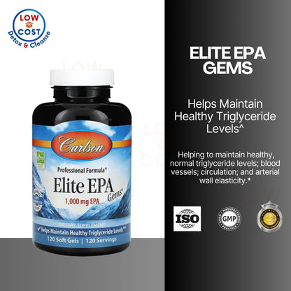 LowCostPH | Carlson, Elite EPA Gems, 1,000mg, 120 SoftGels Helps Maintain Healthy Triglyceride Level