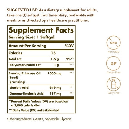 USA Onhand | Solgar, Evening Primrose Oil, 1,300 mg, 60 Softgels / 500 mg, 180 Softgels