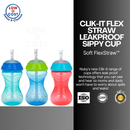 LowCostPH | Nuby, Clik-it FlexStraw Cup, 12+ Months, Boy, 3 Pack, 10 oz (300 ml) Each