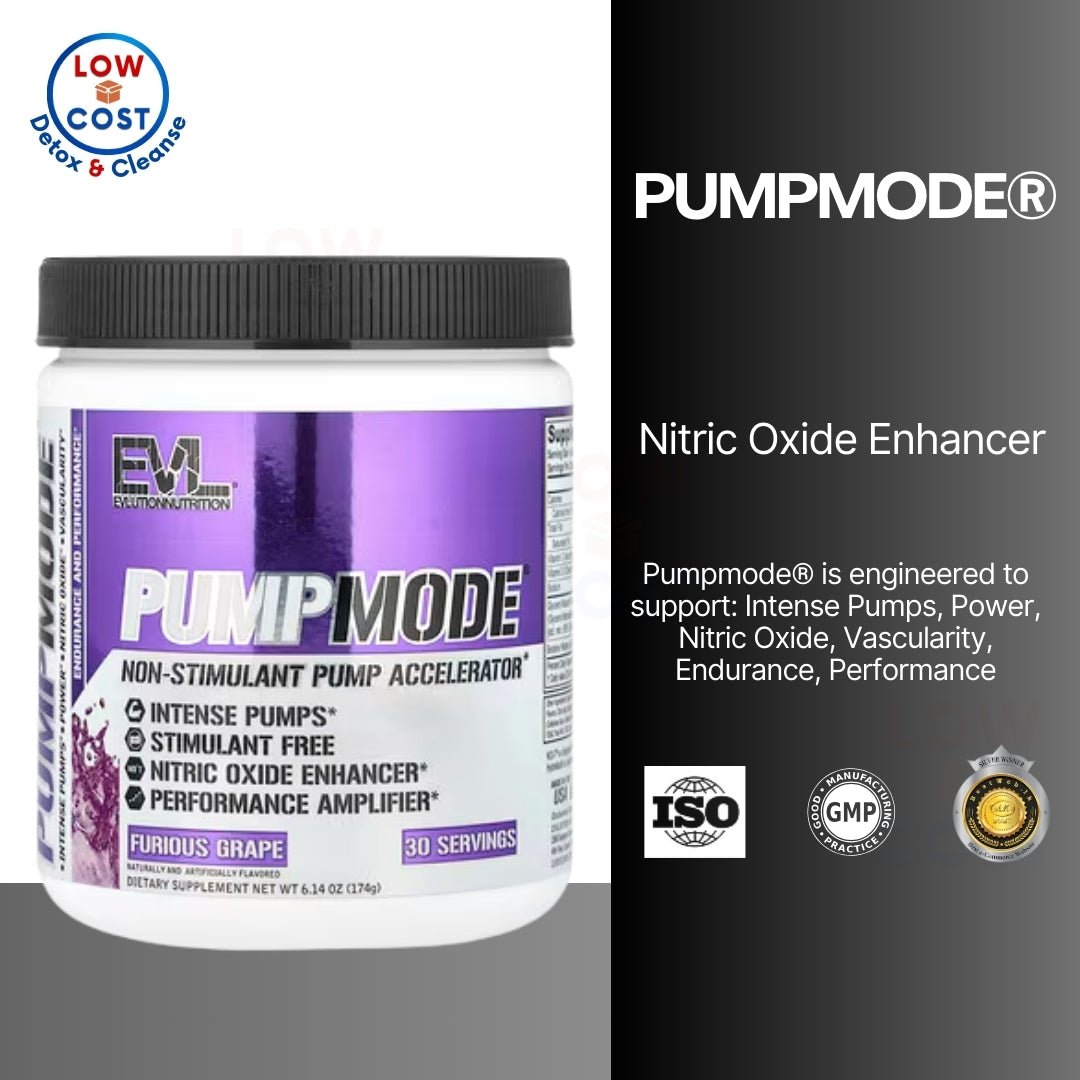 LowCostPH| EVLution Nutrition, PumpMode, Non-Stimulant Pump Accelerator, Furious Grape, 6.14 oz